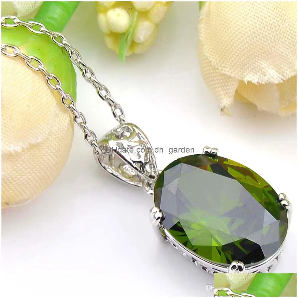 luckyshine family friends gift multicolor oval fire topaz gems 925 sterling silver plated jewelry women zircon pendant necklaces 5