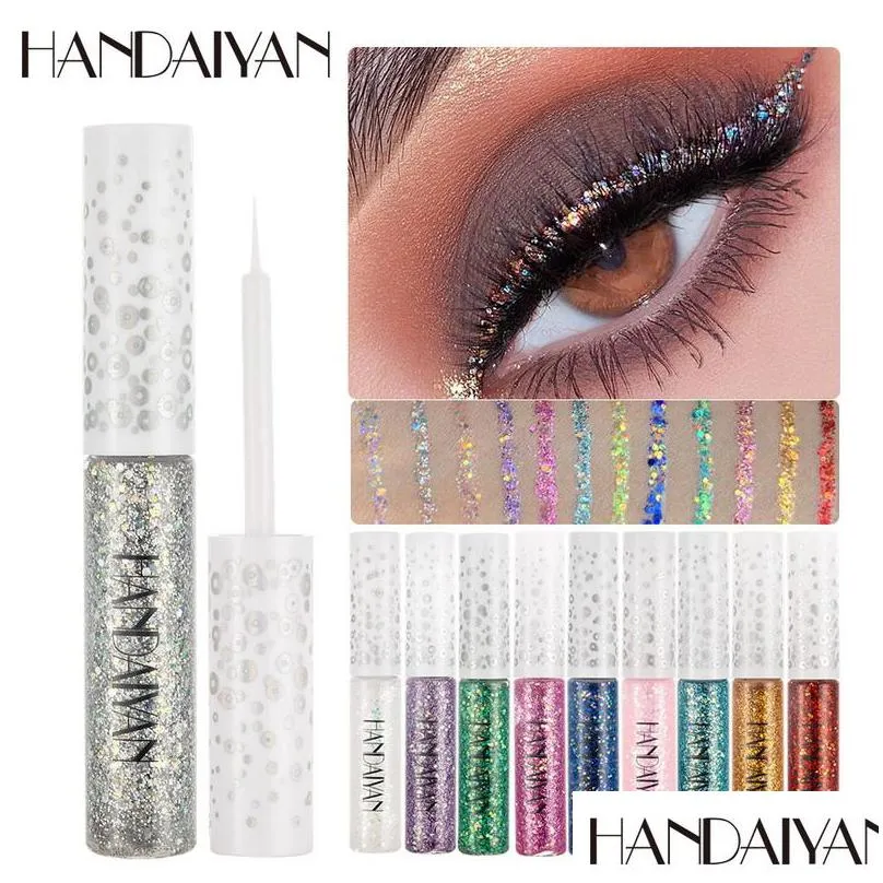 handaiyan iridescence glitter eyeliner jelly bright sequin eye liner 12 color easy to wear makeup magic eyeliners