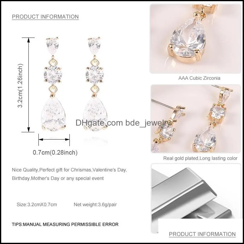 fashion designer clear cubic zirconia waterdrop dangle earrings for women bridal wedding earring dangle ear party jewelry gift