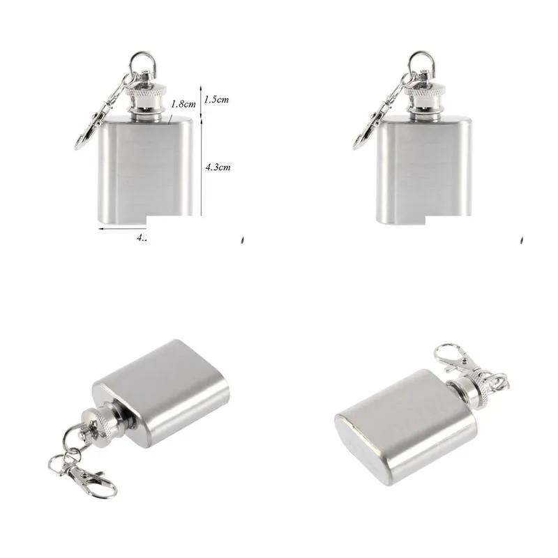 1oz mini hip flask portable liquor wine pot stainless steel metal hip flask travel whiskey bottle with keychain