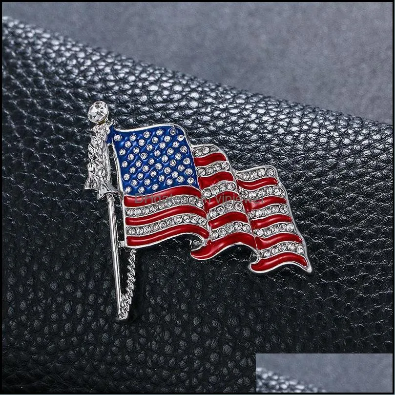 fashion crystal handmade brooches united states flag lapel pins unique rhinestone jewelry gift