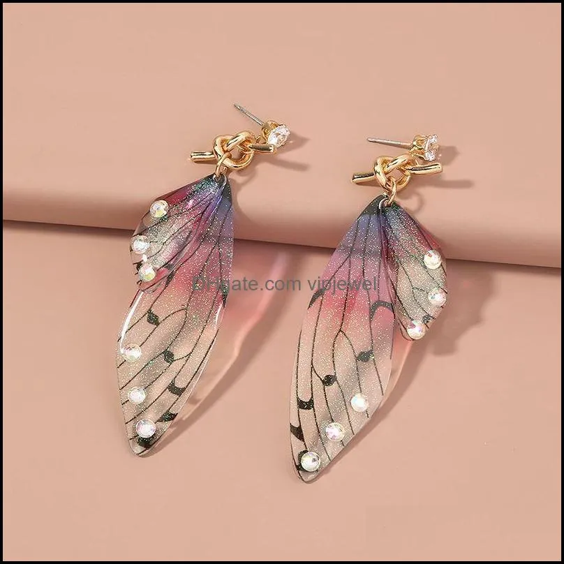 handmade fairy simulation wing dangle insect butterfly wing drop earrings foil rhinestone earring romantic bridal jewelry