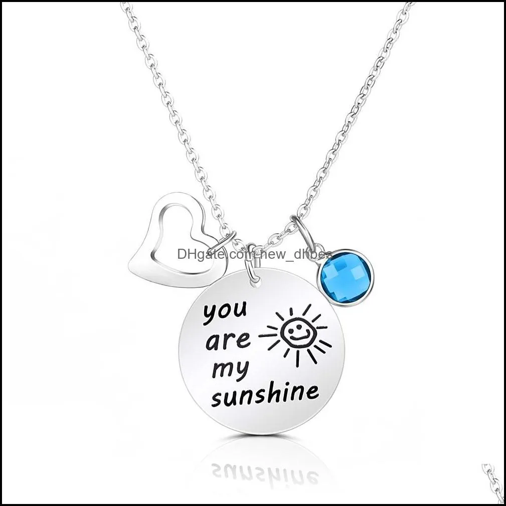 you are my sunshine pendant necklace for women fashion stainless steel round birthstone charm jewelry love gifts