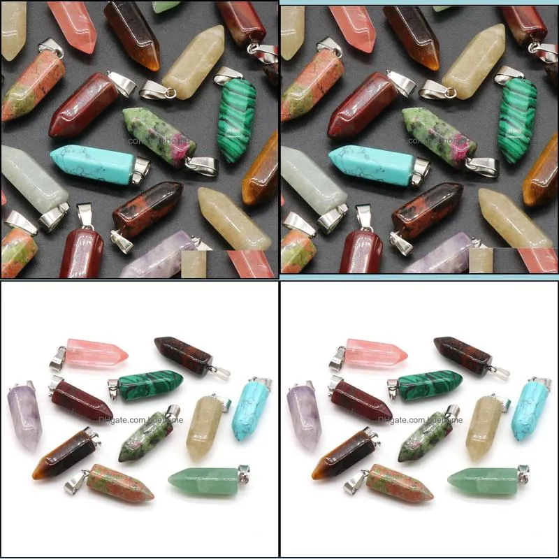 natural stone hexagon column charms quartz crystal chakra reiki healing pendant for diy necklace earrings accessories