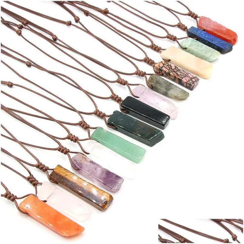 healing natural stone pendant raw mineral irregular rectangle quartz pendulum amazonite tiger eye lapsi pink crystal necklaces