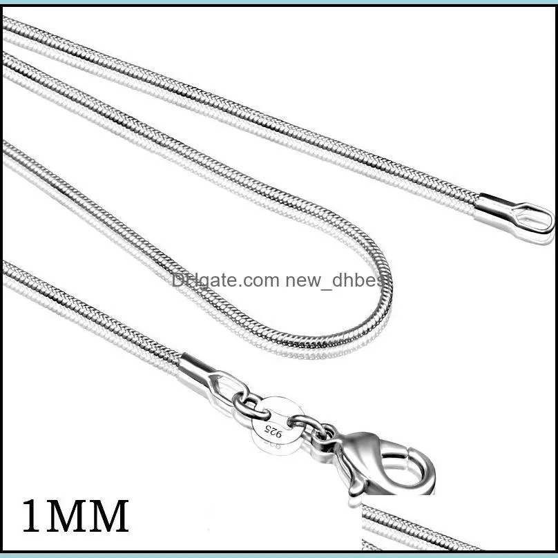 dhs 1mm 925 sterling silver smooth snake chains choker necklace for womens fashion jewelry in bulk 16 18 20 22 24 inch