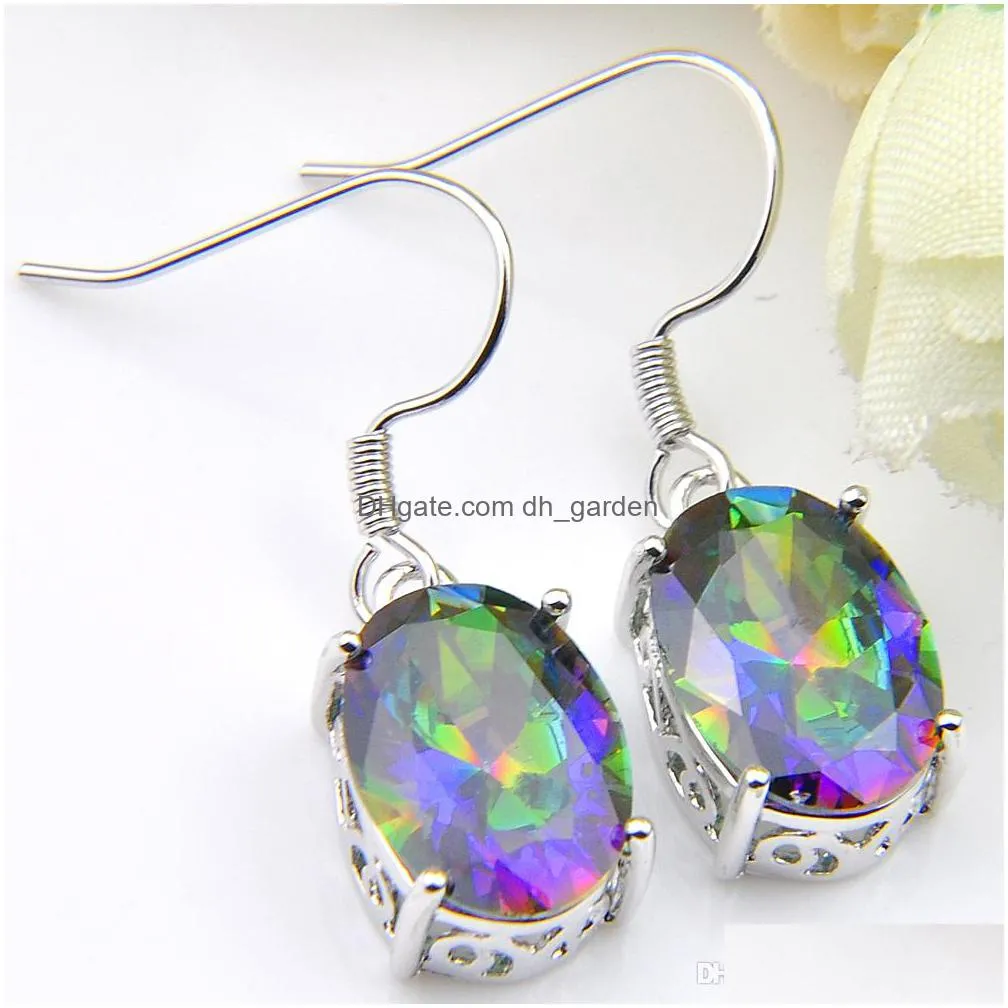 holiday jewelry gift luckyshine rainbow mystic topaz 925 silver plated high qualit classic for women colorful zircon drop earrings