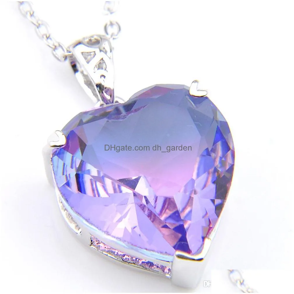 luckyshien wholesale wedding sets heartshaped bi colored tourmaline crystal zircon 925 silver earring pendants for necklaces jewelry