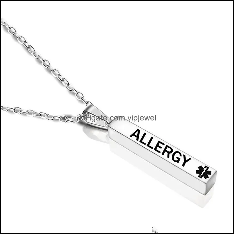 diabetic medical alert pendant necklace stainless steel wishing pillar columnar disease necklaces women men jewelry