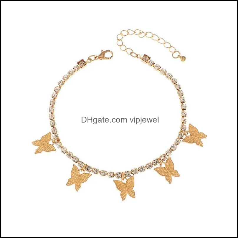 casual butterfly anklets rhinestone tennis chains foot jewelry for women summer beach anklet barefoot chain