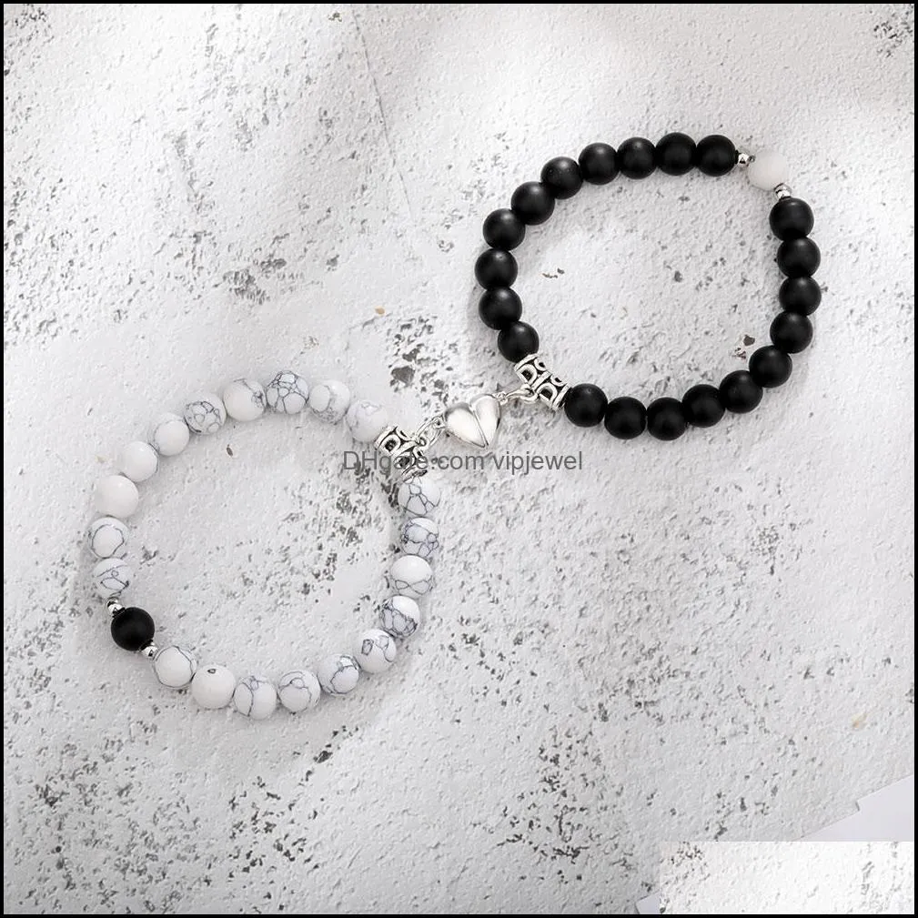 2pcs/set magnetic distance bead bracelet couple minimalist heart lovers matching friendship bracelets for women