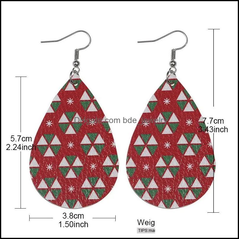 29 color fashion christmas tree pu leather earrings for women snowflake personality earring water drop dangle earrings jewelry gift