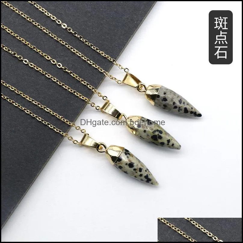 natural stone rose quartz lapis lazuli opal bullet pendant cut face plated gilt necklace for women jewelry