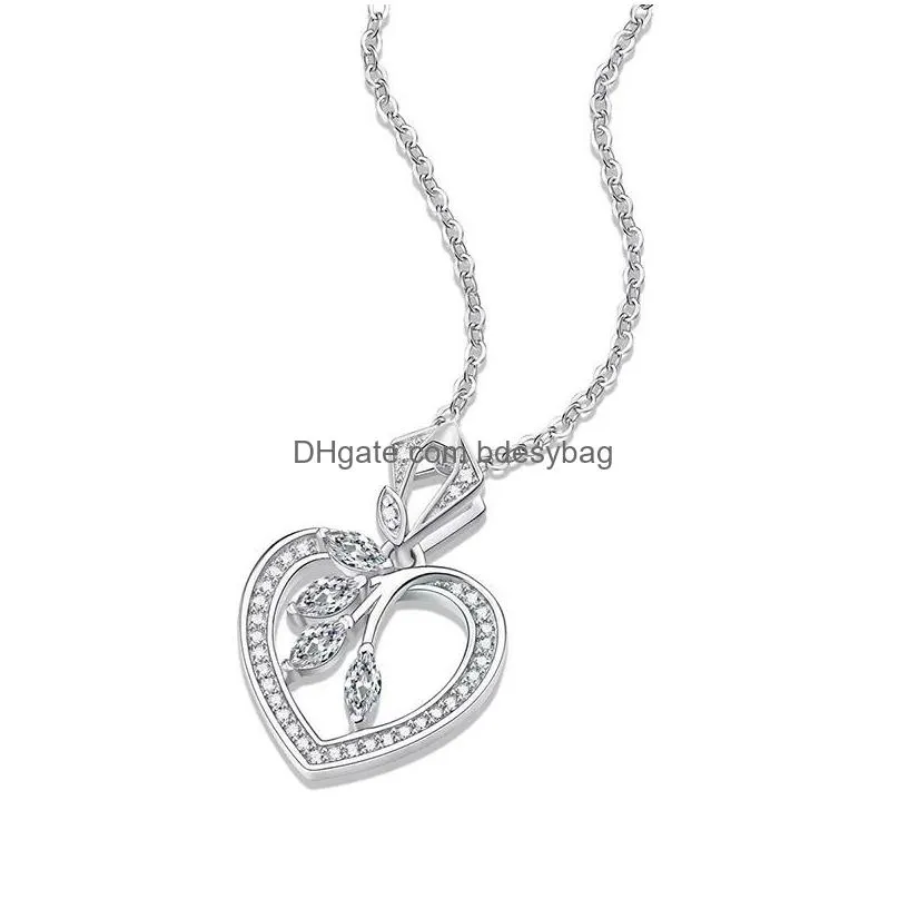 pendant necklaces trendy white gold plated silver heart moissanite necklace for women jewelry diamond test pass charm