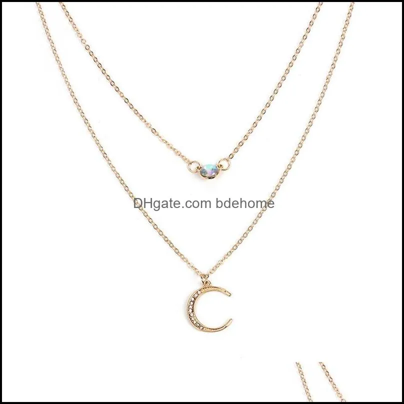 multi layered crystal crescent necklaces choker moon star pendants necklace for elegant women girls wholesale fashion accessories