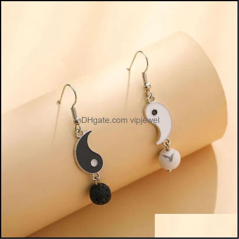 vintage women asymmetric geometry dangle earrings simple design gossip tai chi yin yang white black friendship couple pendants jewelry