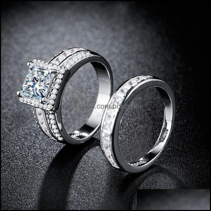 wedding rings fashion luxury gold filled zircon engagement ring set beautiful bride romantic jewelry 3555 q2