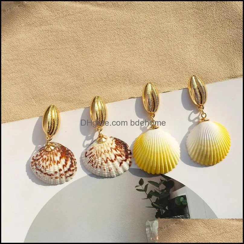 handmade colorful shell dangle earring bohemia gold irregular sea shell earrings for women girl lady summer holiday jewelry gift