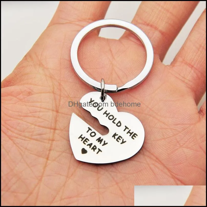 stainless steel heart keychain you hold the key to my heart forever couple lovers valentine days gift