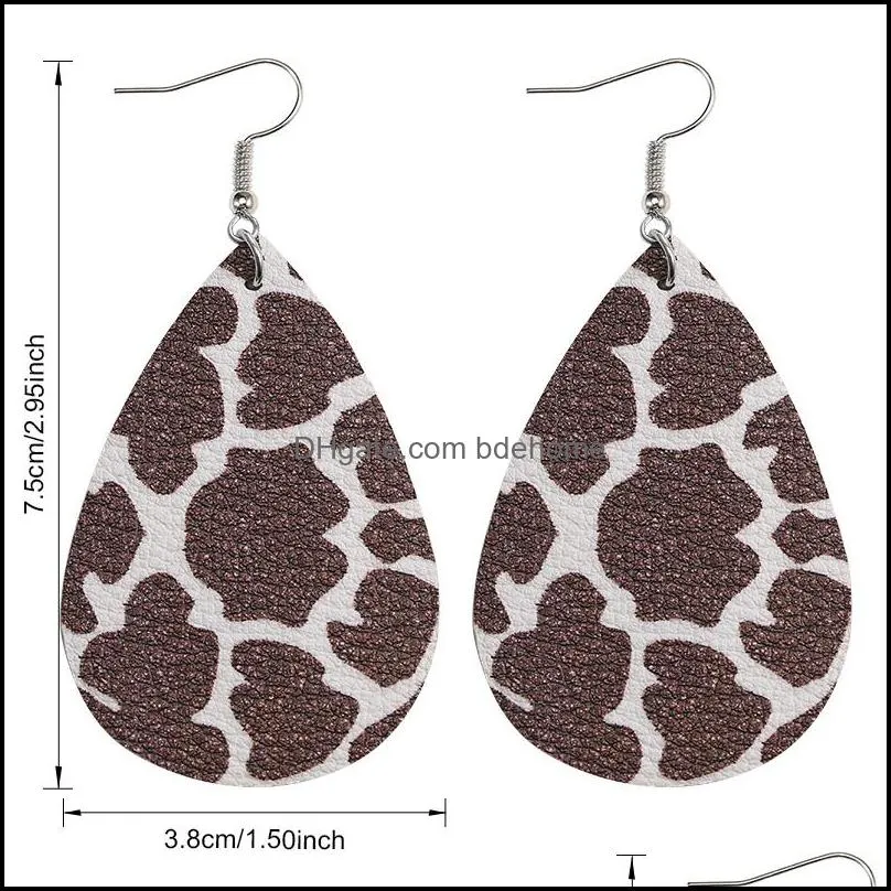  design pu leather earrings for women leopard stripe dot pattern multi colors teardrop leather bohemia water drop earrings jewelry