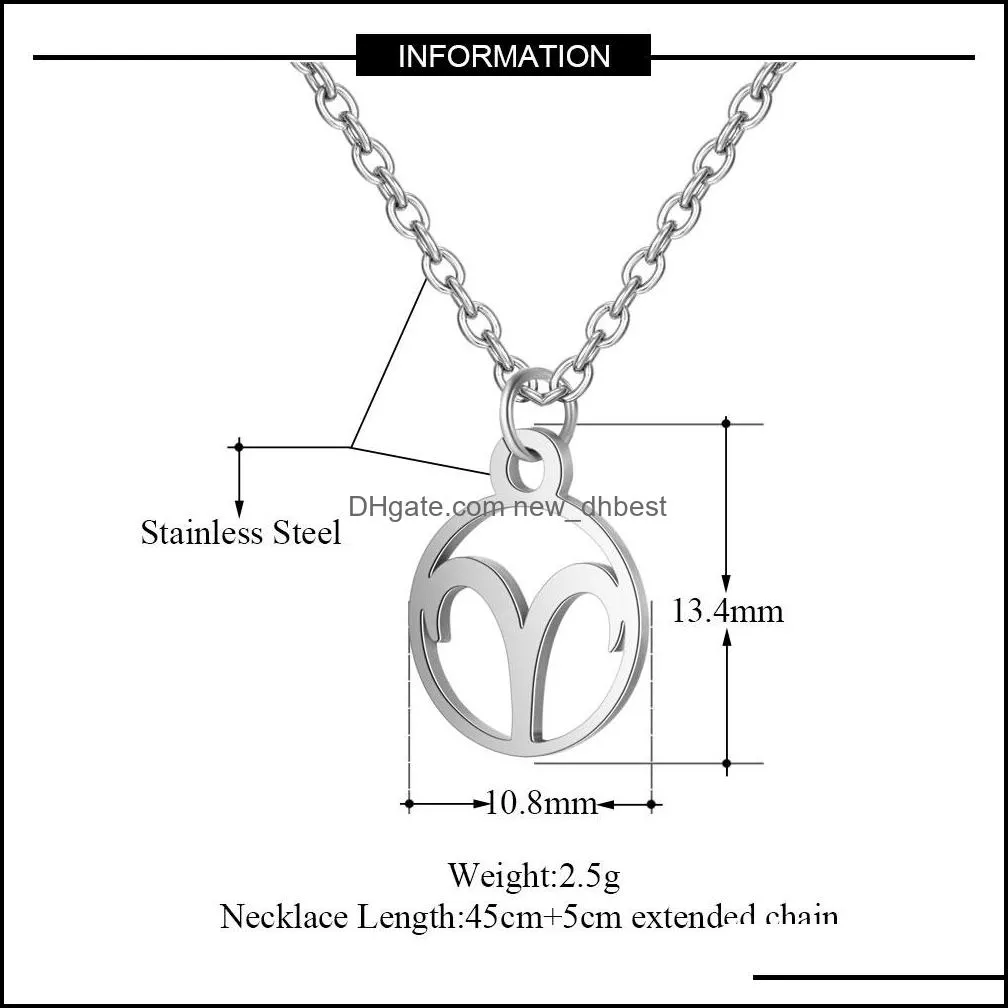  12 constellations necklace 12 star zodiac constellation chain necklace for women round shape stainless steel simple design