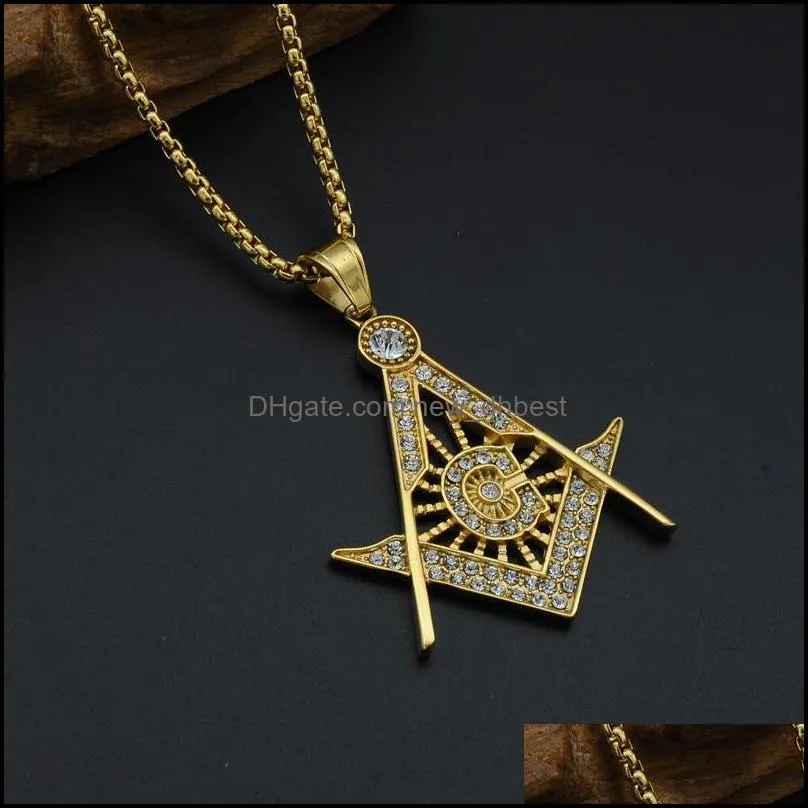 stainless steel masonic necklaces men s micro pave rhinestone pendant gold silver plated titanium chains for women punk