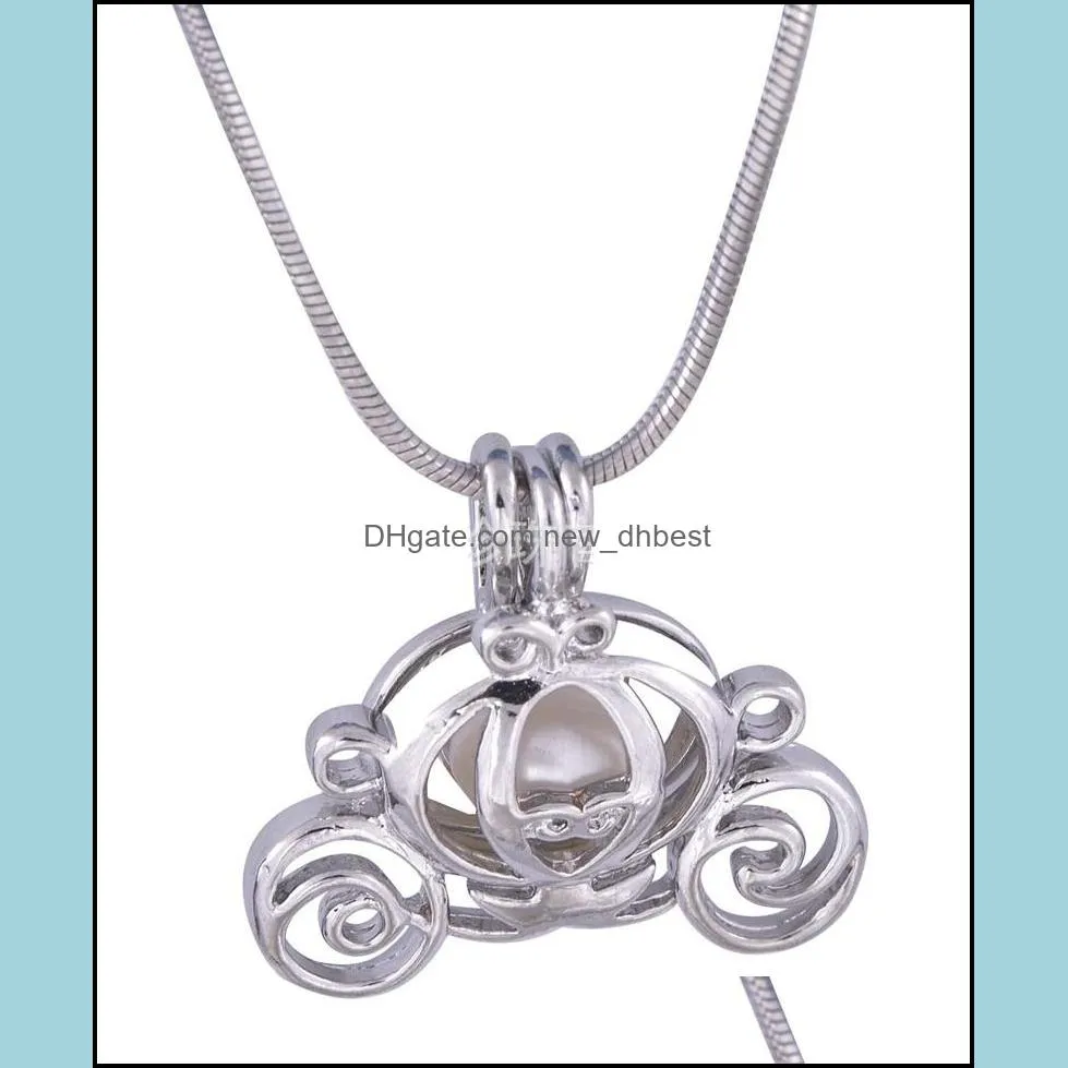 2017 cinderella pumpkin caravan pearl cage pendants cartoon fairy gem beads lockets charm mountings for fashion necklaces jewelry
