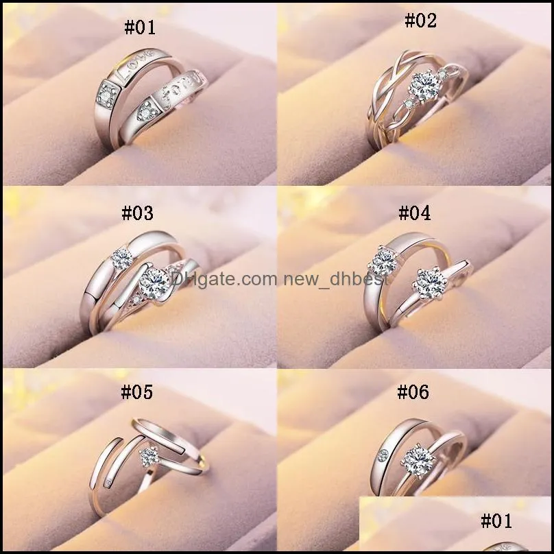 12 styles luxury sterling silver wedding rings women and men s engagement cz gemstone open rings for couple promise fashion jewelry