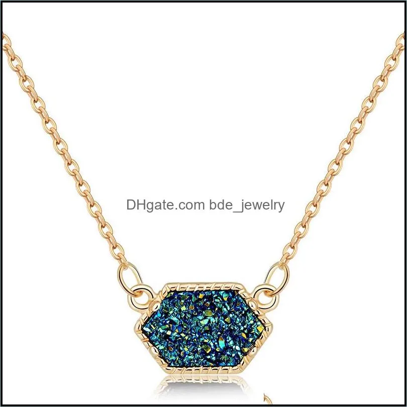  fashion resin stone necklaces jewelry for women gold plated geometry imitation stone pendant necklace for girls fashion
