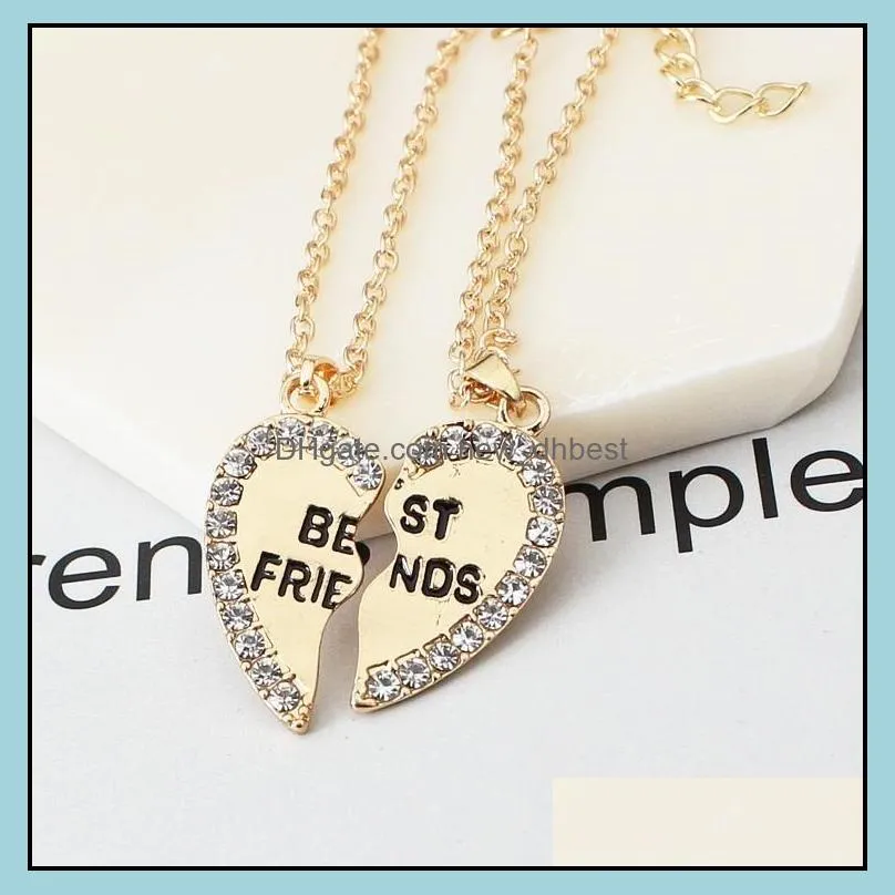 trendy friends necklace for mens women friend forever broken crystal heart pendant chains fashion bff friendship jewelry