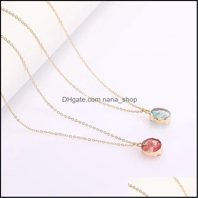 2020 design resin stone druzy necklaces 6 colors gold plated geometry shell sequins pendant necklace for elegant women girls fashion