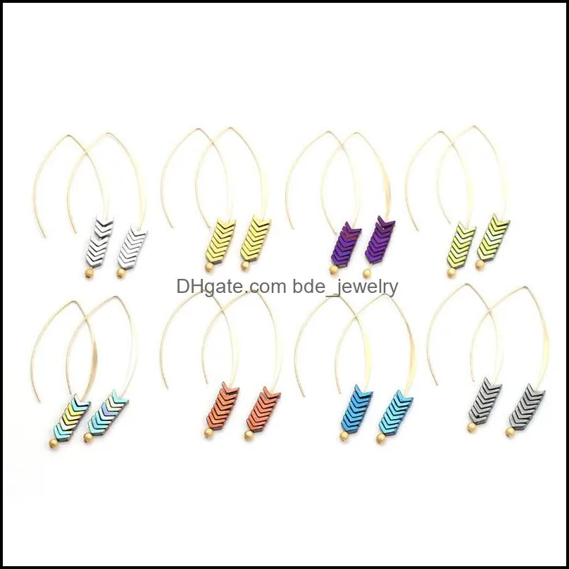 natural stone dangle earrings for women 8 color arrow shape vintage alloy gold hook drop earrings brand jewelry