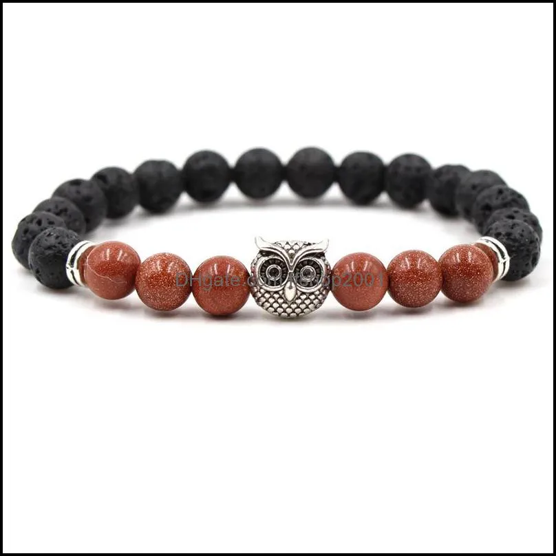 8mm black lava volcanic stone bracelets owl aromatherapy essential oil diffuser bracelet for men women yoga elastic jewelry m483a