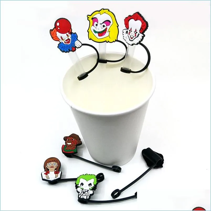 custom horrible movie silicone straw toppers accessories cover charms reusable splash proof drinking dust plug decorative 8mm straw party