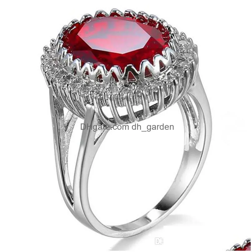 10 pieces 1 lot luckyshine oval red crystal cubic zircon rings 925 silver rings mother holiday gift rings full 