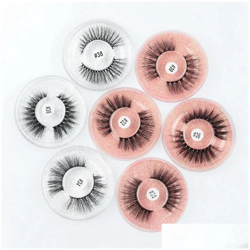 3d mink eyelashes with round eyelash cases silver pink cardboard tapared crisscross thick winged natural long makeup a pair of lashes