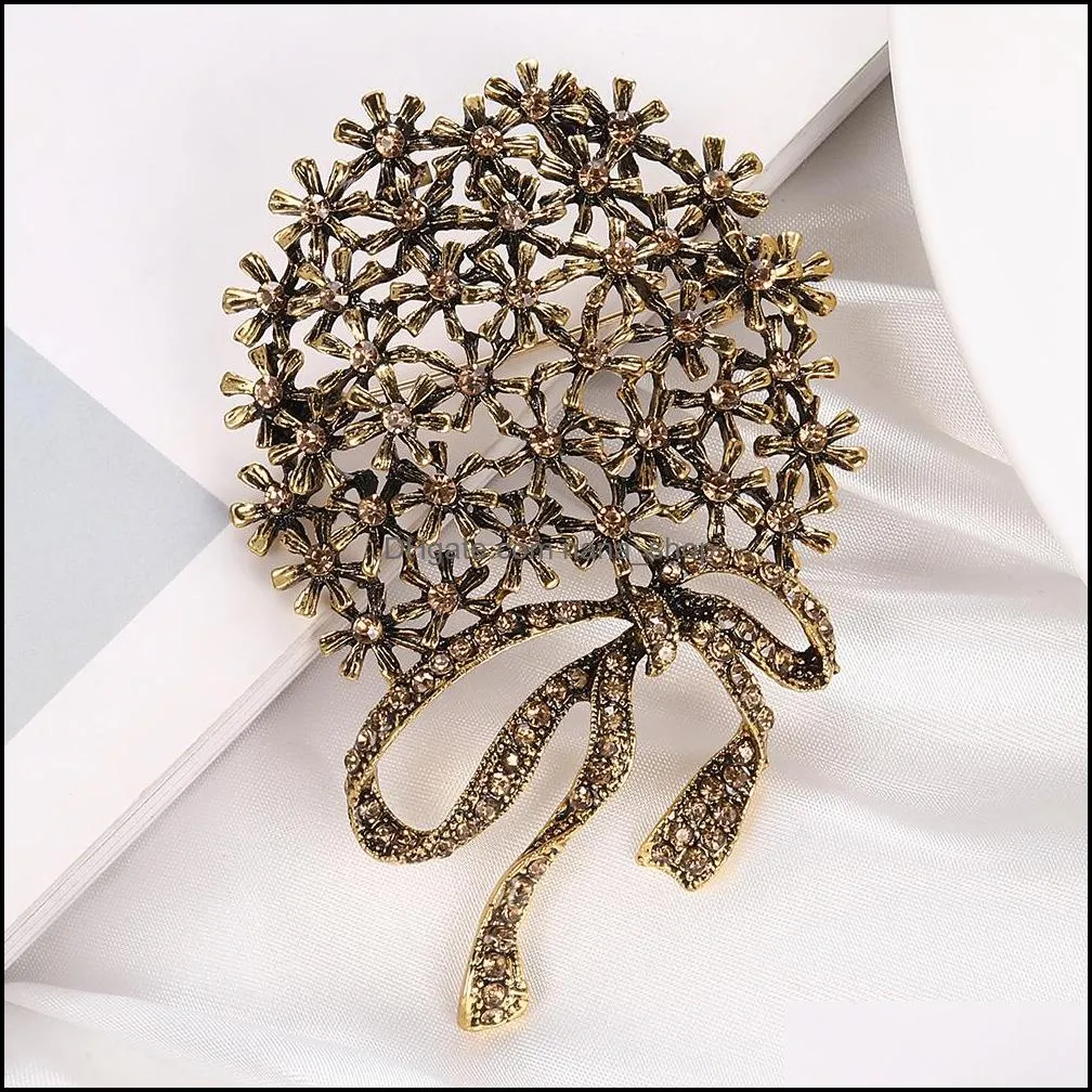 big vintage color flower brooches women alloy crystal weddings banquet party brooch pins gifts