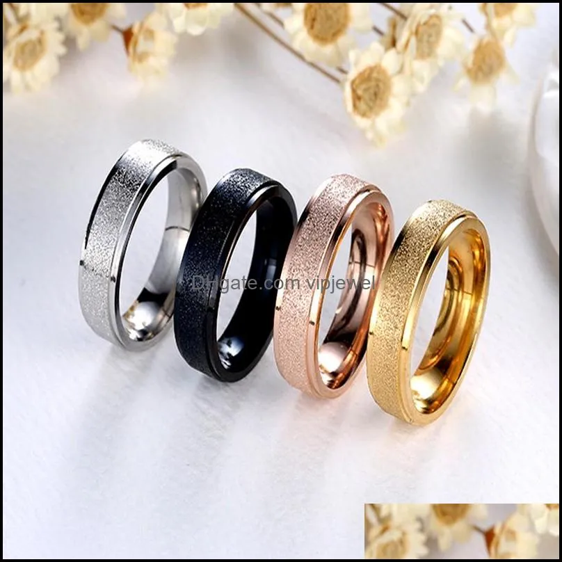 fashion simple scrub stainless steel women band rings 6 mm width rose gold color finger gift for girl jewelry