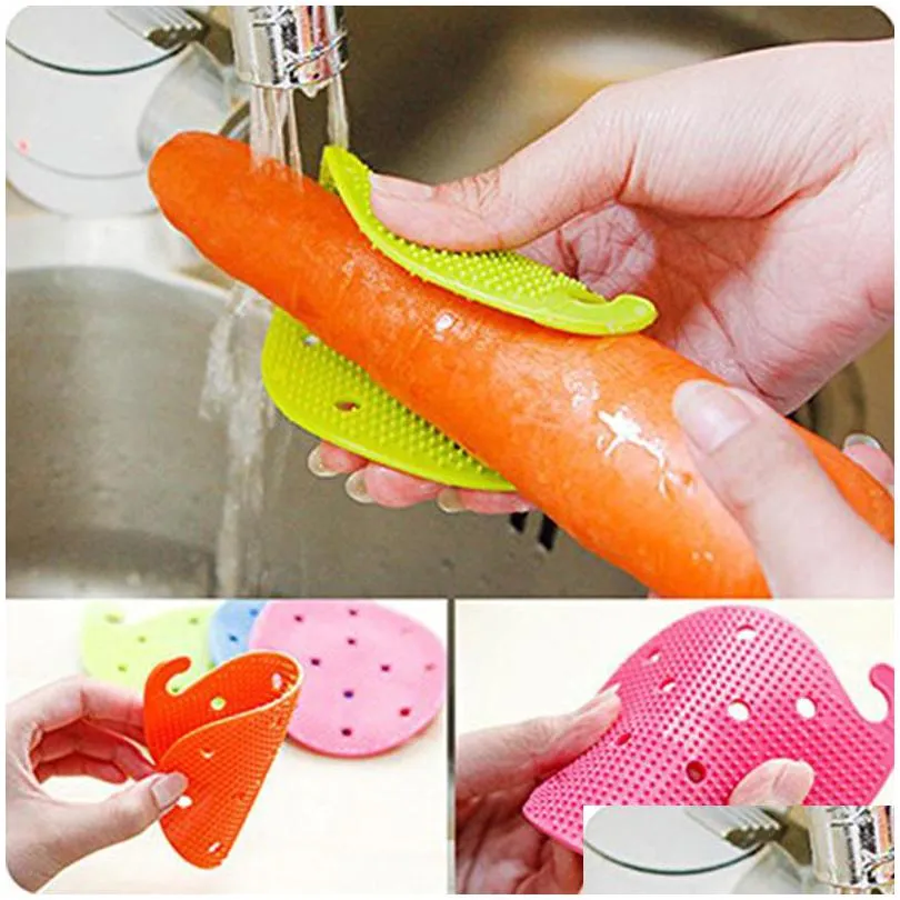 vegetable cleaning brush cute shape random color silicone fruit easy cleaning brush potato carrot ginger cleaning