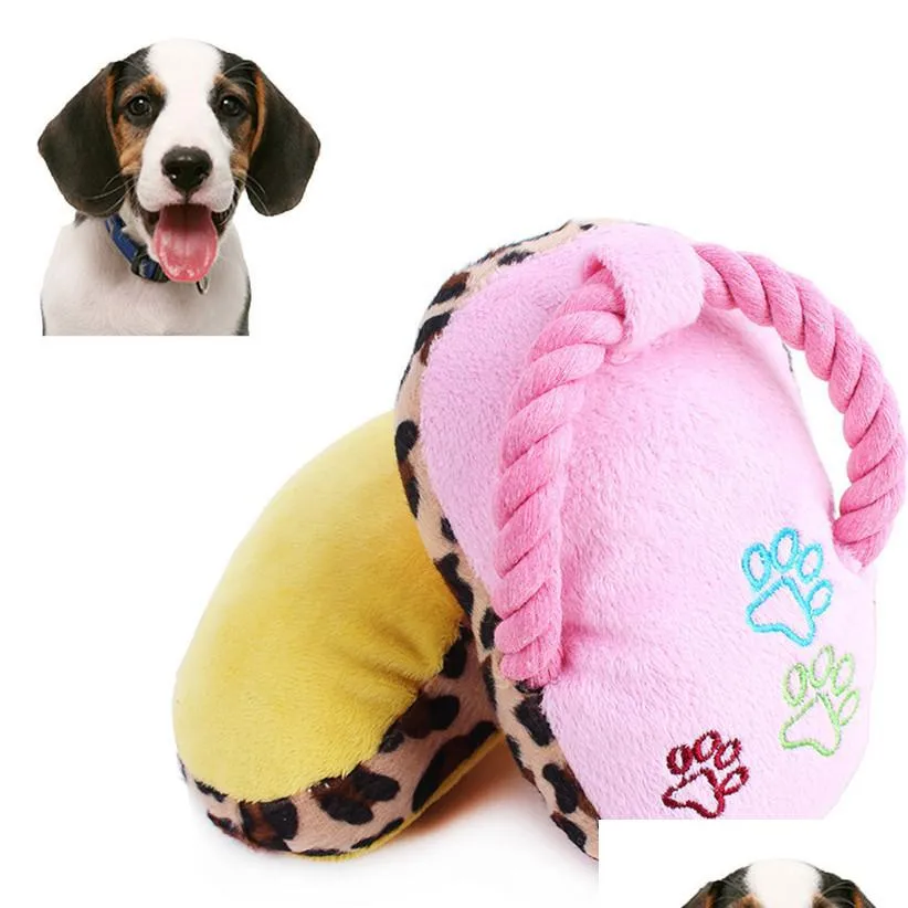 cute puppy magnetic dog toy pet chew play squeaker sound plush slippers bread shape gift plush slipper shape toy for puppy