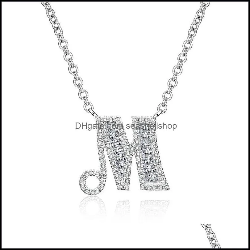 fashion 26 letter zircon necklace copper silver letter chain name choker necklaces shiny cubic zirconia crystal stone jewelry