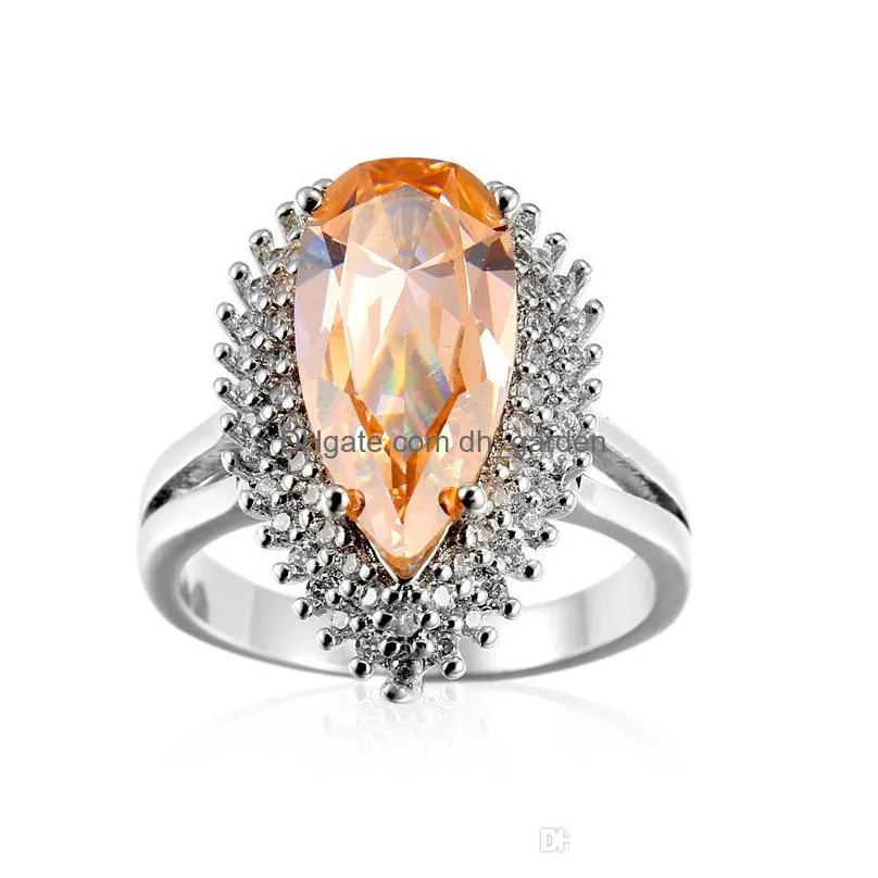 2017 special offer top fashion exquisite ring champagne citrine 925 sterling silver finger rings crystal jewelry