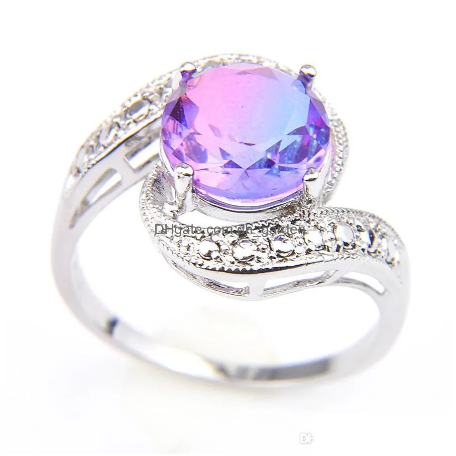 for women retro round rings 925 sterling silver plated bi colored tourmaline gemstone jewelry accessory fashion romantic charm rings