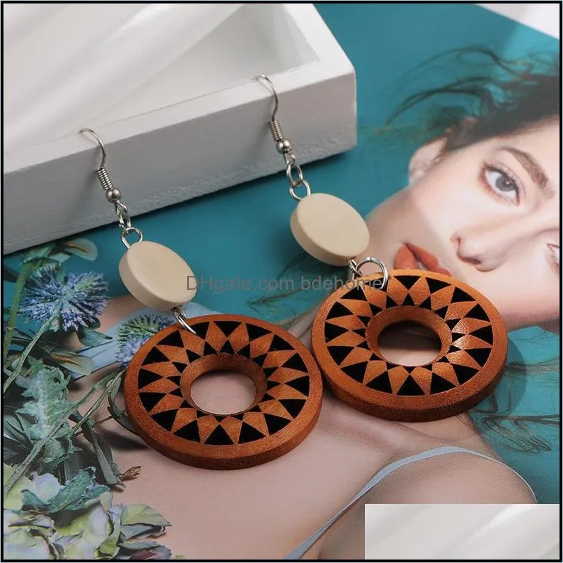 vintage wooden circle earrings for women trendy statement geometry goldcolor long drop earrings for girls women korean fashion
