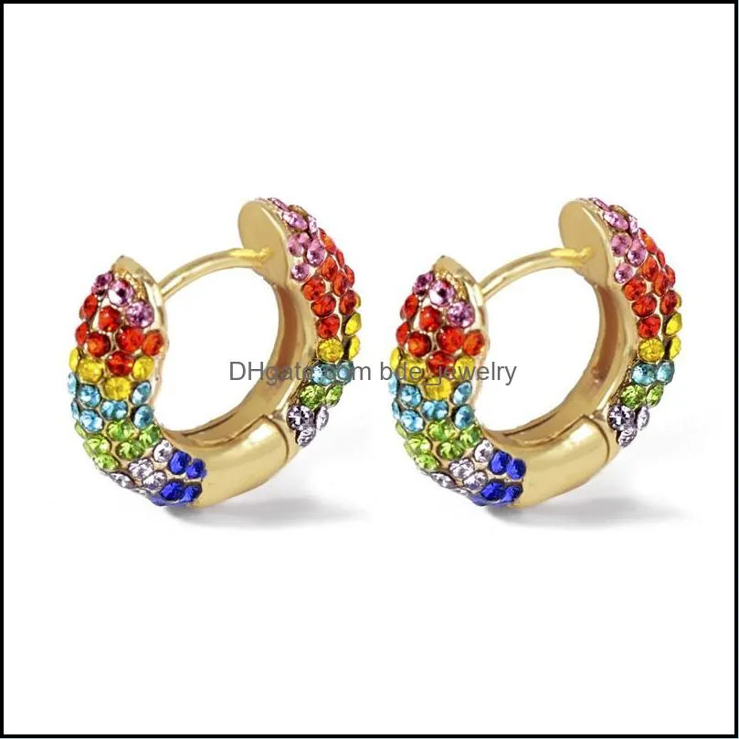 summer rainbow colorful pave crystal earrings cooper mini hoop earring for women high quality party classic jewelry