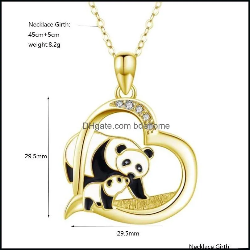 panda mom pendant necklace party jewelry silver plated cute cartoon animals heart necklaces