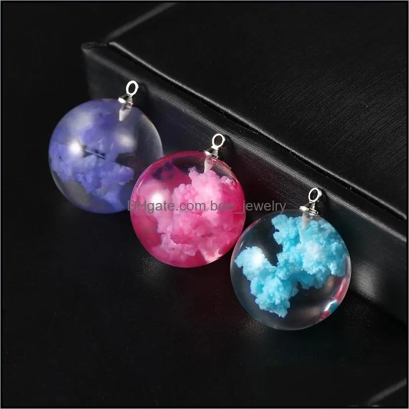 creative designer colorful sky blue white cloud rould ball moon pendant resin transparent pendant for necklace diy women jewelry