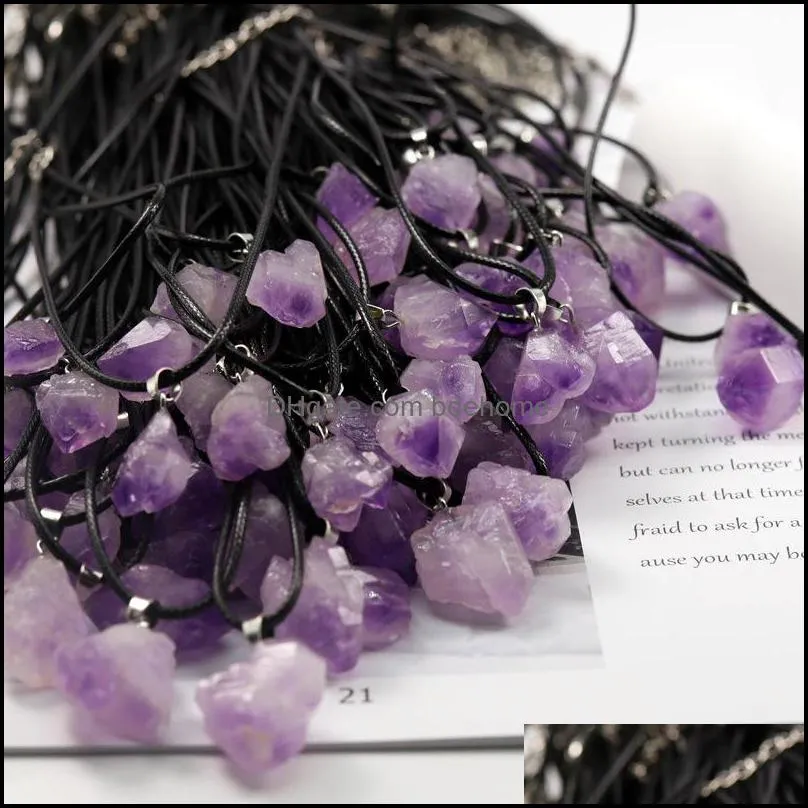 natural amethyst rough stone crystal pendant necklace energy stones healing meditation yoga gift wholesale