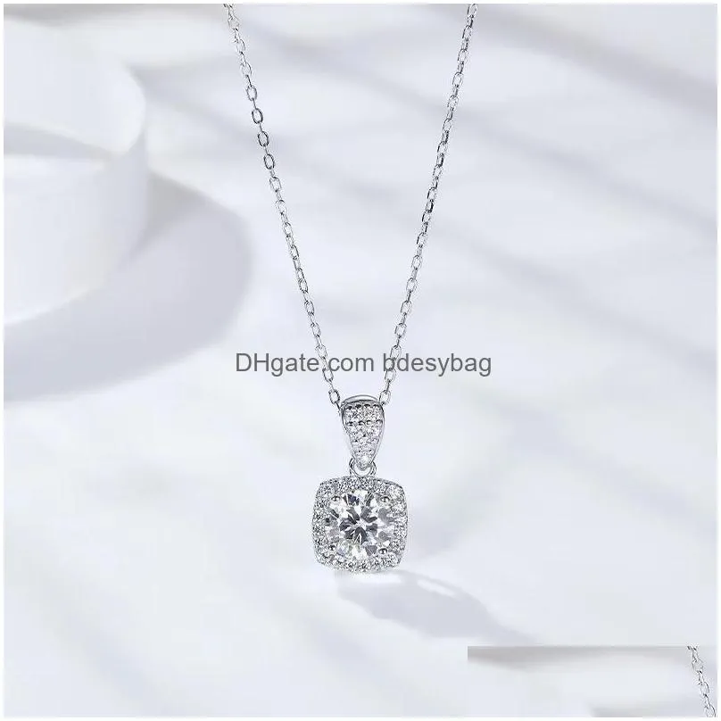 pendant necklaces trendy s925 sterling silver princess square moissanite necklace women jewelry plated 18k gold diamond birthday