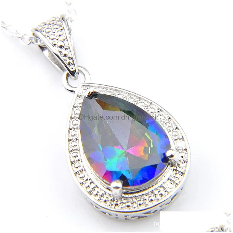 5 pcs/lot luckyshine holiday jewelry gift drop vintage colored mystic topaz gems 925 silver pendant necklace wtih chain 10x14 mm